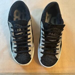 P448 Black Leopard and Fur Sneakers